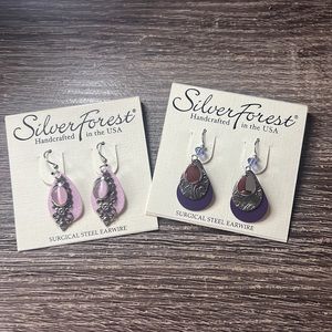 NEW PURPLE PINK DROP EARRINGS SILVER FOREST